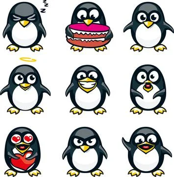 Smiley penguins individually grouped for easy copy-n-paste. Stock Illustration