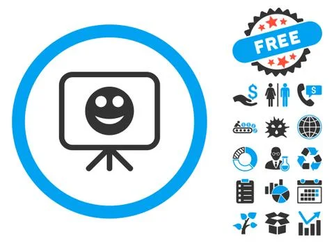 Smiley Presentation Screen Flat Vector Icon with Bonus Illustrazione stock