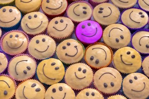 Smiley . Smiley cakes on table. Stock Photos