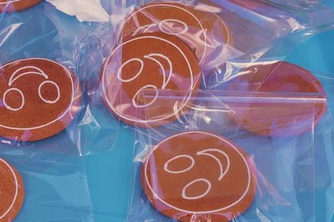 Smiley . Smiley cakes on table. Stock Photos