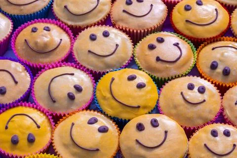Smiley . Smiley cakes on table. Stock Photos