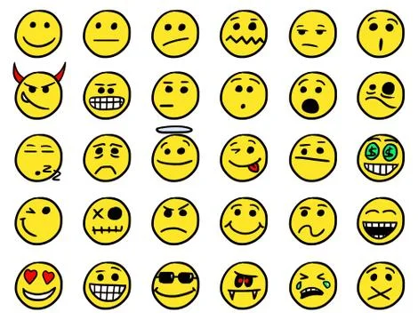 Smiley Vector Hand Drawings Icon Set in Yellow Illustrazione stock