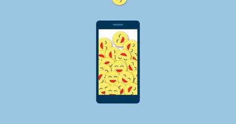 Smileys falling into a smartphone Stock Footage 118091110