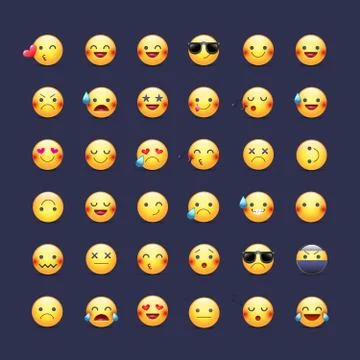 Smileys vector icon set. Emoticons pictograms. Happy, merry, singing, sleeping Stock Illustration