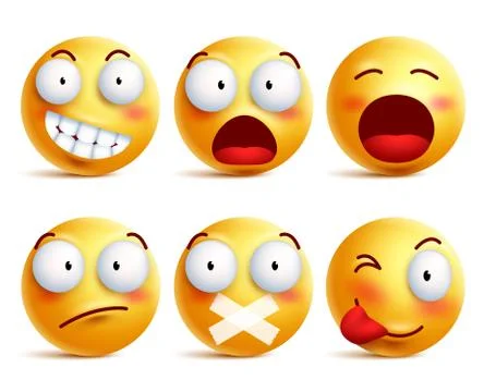Smileys vector set. Smiley face icons or emoticons with facial expressions Stock Illustration