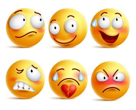 Smileys vector set. Smiley face or yellow emoticons with facial expressions Stock Illustration