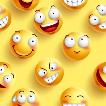 Smileys wallpaper seamless vector pattern in yellow color Stock Illustration