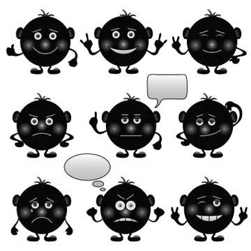 Smilies round, set, black Stock Illustration