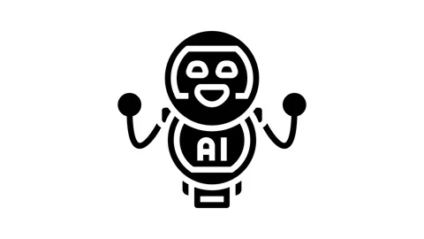 Smiling ai assistant robot glyph icon animation Stock Footage 326140056