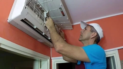Smiling Air Conditioning Master Showing Thumbs Up Stock Footage 69198323