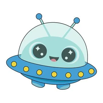 Smiling Alien inside Blue UFO Spaceship with Glass Dome Vector Character Il.. Stock Illustration