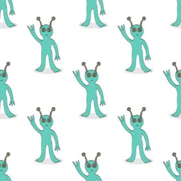Smiling alien seamless pattern Stock Illustration