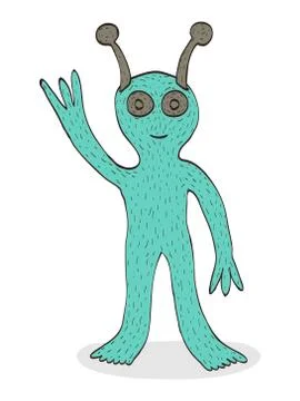 Smiling alien waving hand Stock Illustration