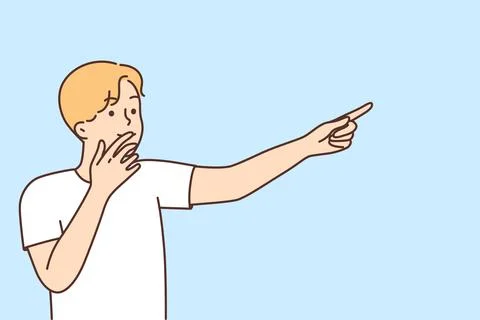 Smiling amazed man point with finger Stock Illustration