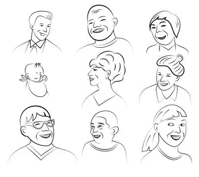 Smiling and Laughing Faces, Vector Illustration Stock Illustration
