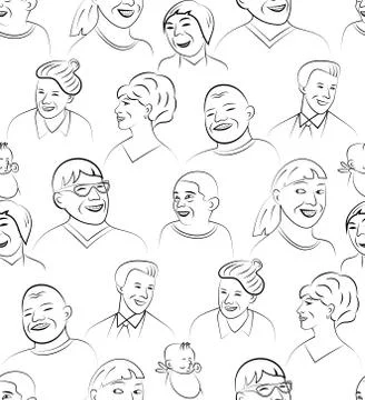 Smiling and Laughing Faces, Vector Seamless Pattern Stock Illustration