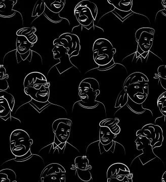 Smiling and Laughing Faces, Vector Seamless Pattern Stock Illustration