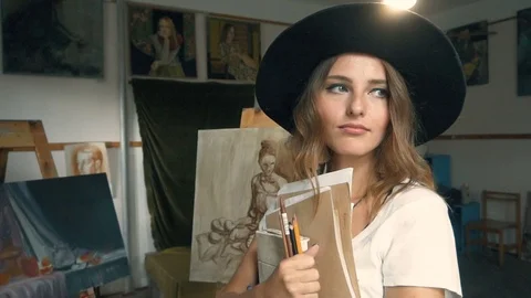 Smiling Artist in Studio 動画素材 80906235