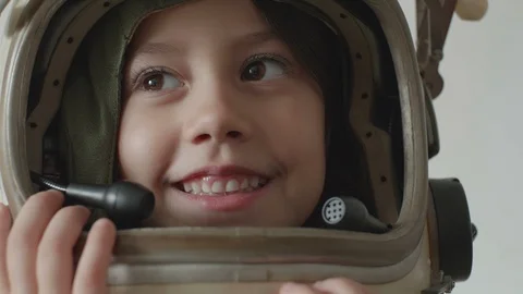 Smiling Astronaut Child Face Stock Footage 124588706