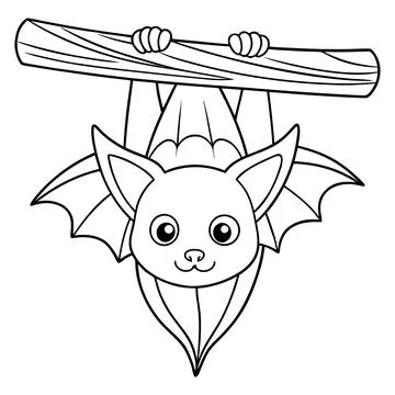 Smiling bat hanging upside down from a branch Illustrazione stock