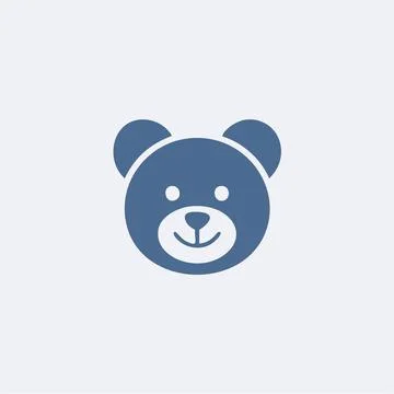Smiling bear face icon. Simple blue bear face icon illustration on a white .. Stock Illustration