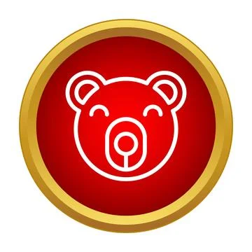 Smiling bear face outline in red button icon Stock Illustration
