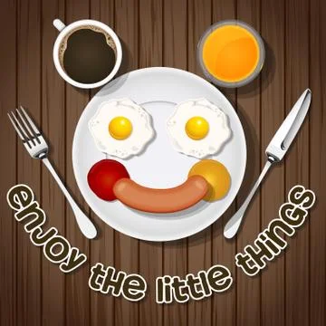 Smiling bear make with fried eggs and sausage and beverage Stock Illustration