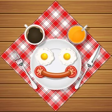 Smiling bear make with fried eggs and sausage and beverage Stock Illustration