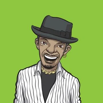 Smiling bearded black man in hat Stock Illustration