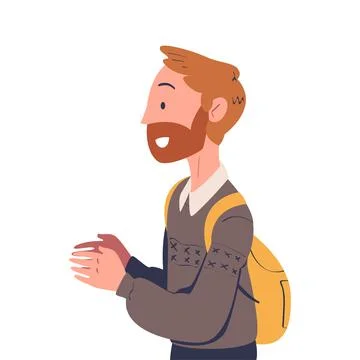 Smiling Bearded Man Character with Backpack at the Airport Boarding Plane Vector 스톡 일러스트