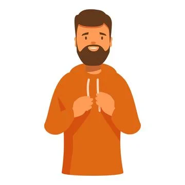 Smiling bearded man holding orange hoodie strings 스톡 일러스트