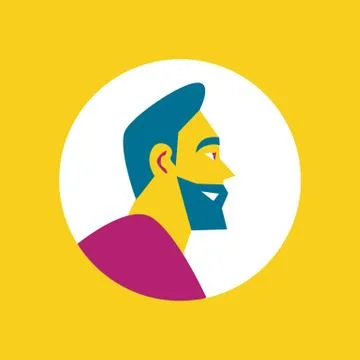 Smiling bearded man round avatar icon Stock Illustration