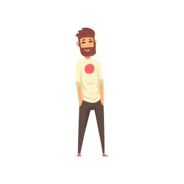 Smiling bearded man standing with his hands in the pockets vector Illustration Illustrazione stock