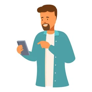 Smiling bearded man using his smartphone, browsing the internet イラスト素材