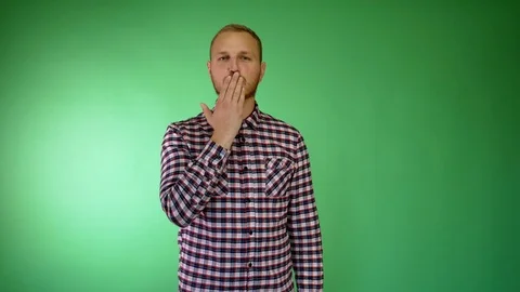 Smiling Bearded Young Man. Plaid Shirt. Sends kisses Stock Footage 115770517