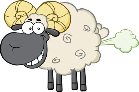 Smiling Black Head Ram Sheep Cartoon Character With Cloud Stock Illustration