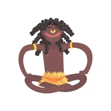 Smiling black skinned man aborigine sitting with legs crossed Stock Illustration