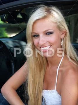 Smiling Blond in Car Stock Photos