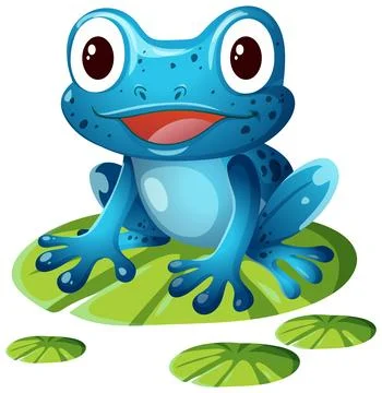 Smiling Blue Frog Sitting on Lily Pad Illustration 스톡 일러스트