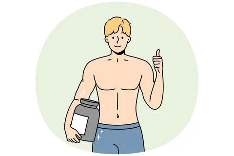 Smiling bodybuilder with protein in hands 스톡 일러스트