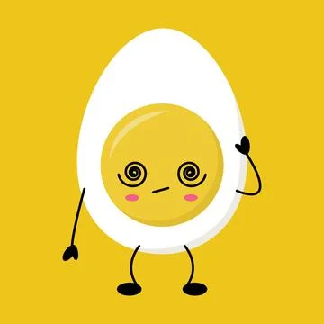 Smiling boiled egg kawaii character on yellow background Stock Illustration