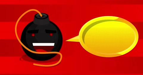 Smiling Bomb with Speech Bubble on Red Background Stock Footage 220010528