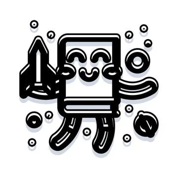 Smiling book character flying with rocket exploring imagination Stock Illustration