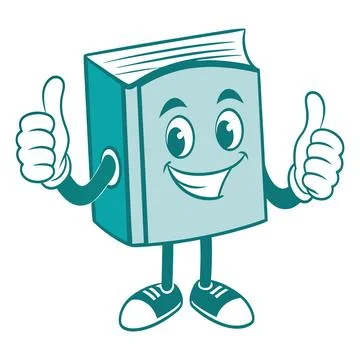 Smiling book character, two thumbs up, cartoon style. Bright colors Stock Illustration