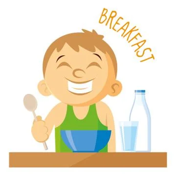 Smiling boy. Breakfast Vector illustration Stock Illustration