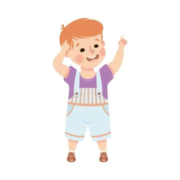 Smiling Boy Character Pointing at Something with His Finger Vector Illustration Stock Illustration
