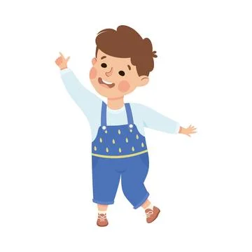 Smiling Boy Character Pointing at Something with His Finger Vector Illustration Stock Illustration