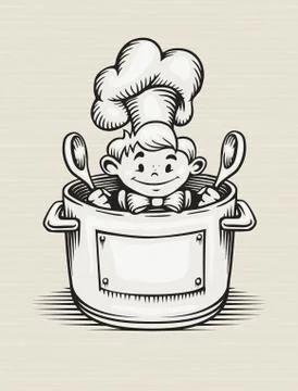 Smiling boy cooking in the kitchen 스톡 일러스트