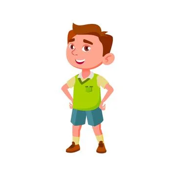 Smiling boy elementary school pupil answering on lesson cartoon vector Illustrazione stock