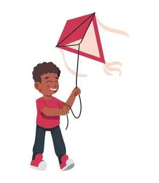 Smiling boy flying kite 스톡 일러스트